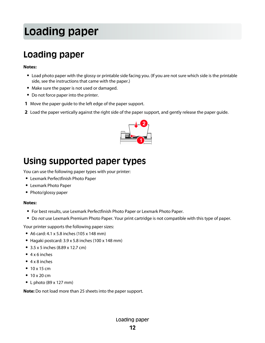 Lexmark P200 Series manual Loading paper, Using supported paper types 