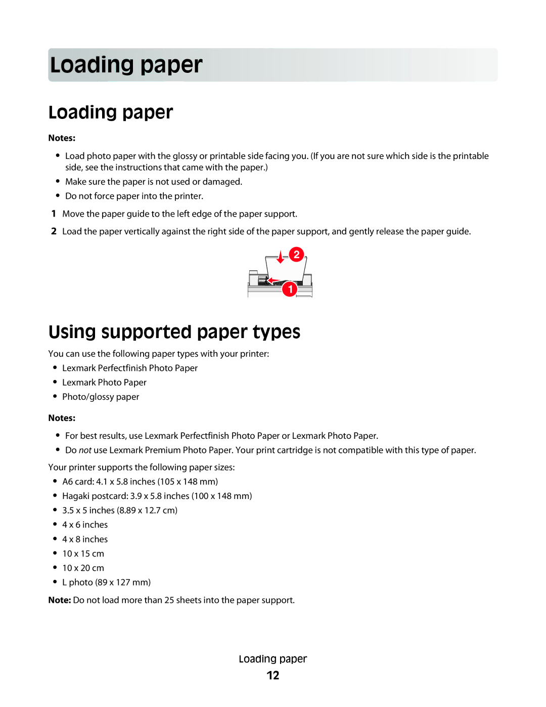 Lexmark P200 Series manual Load in g pape r, Loading paper, Using supported paper types 