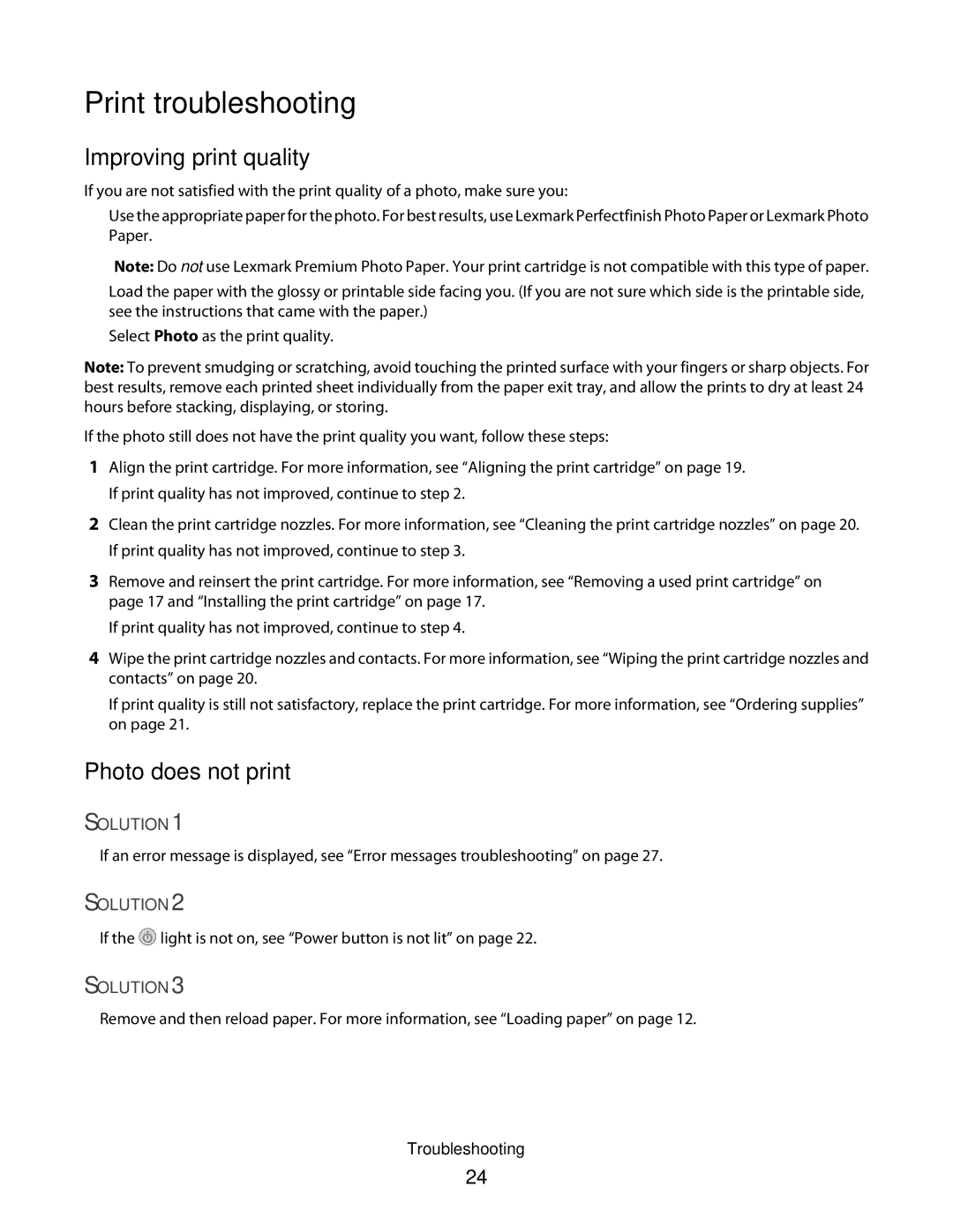 Lexmark P200 Series manual Print troubleshooting, Photo does not print 