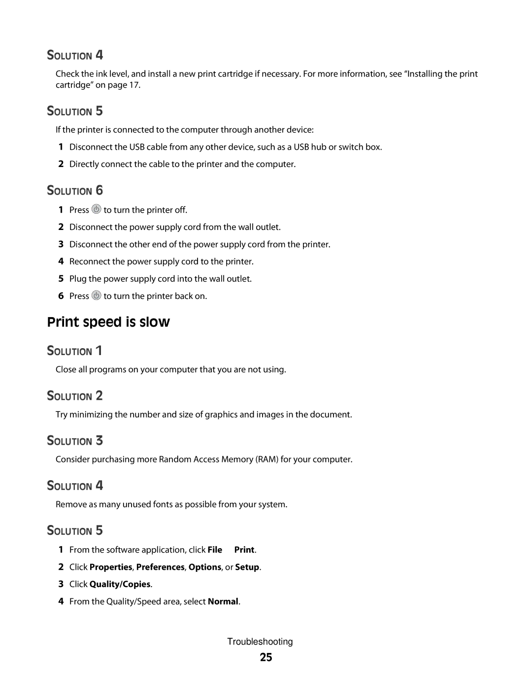 Lexmark P200 Series manual Print speed is slow 