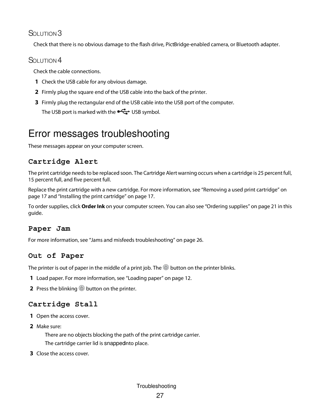 Lexmark P200 Series manual Error messages troubleshooting, Cartridge Alert 