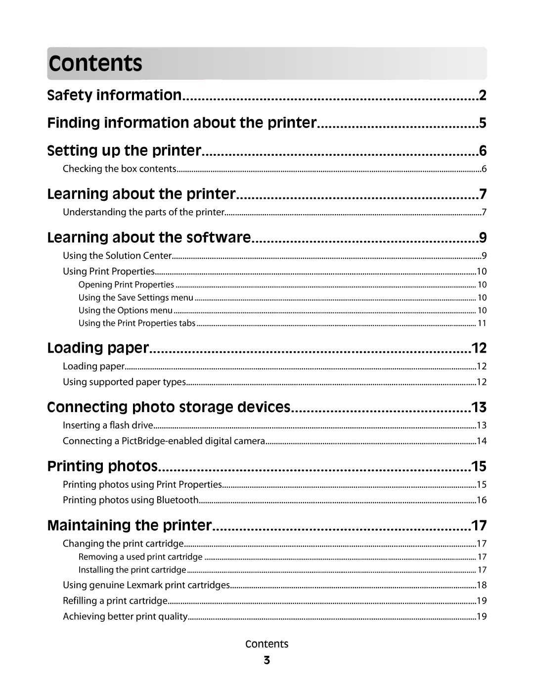 Lexmark P200 Series manual Contents 