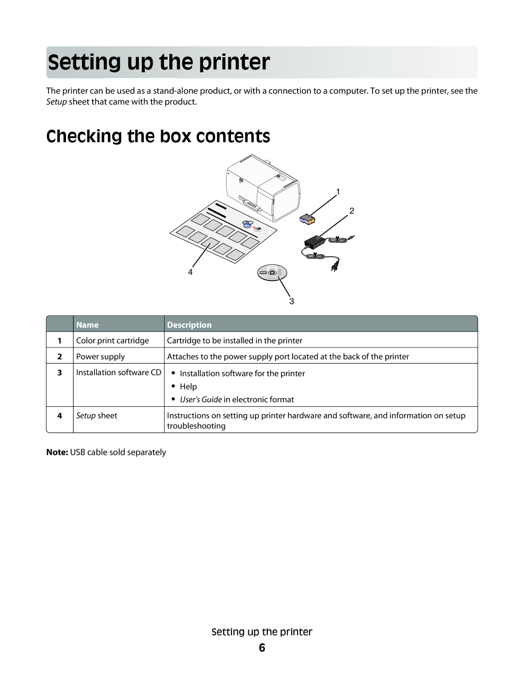 Lexmark P200 Series manual Setting up the printe r, Checking the box contents 