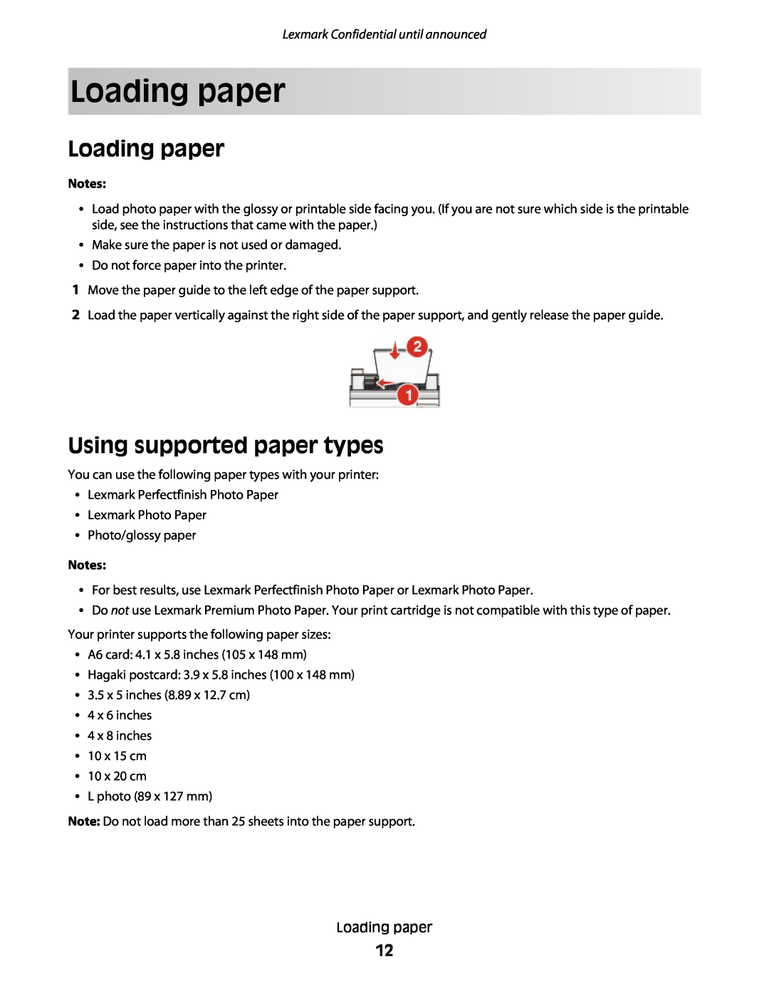 Lexmark P200 manual Loading paper, Using supported paper types, Lexmark Confidential until announced 