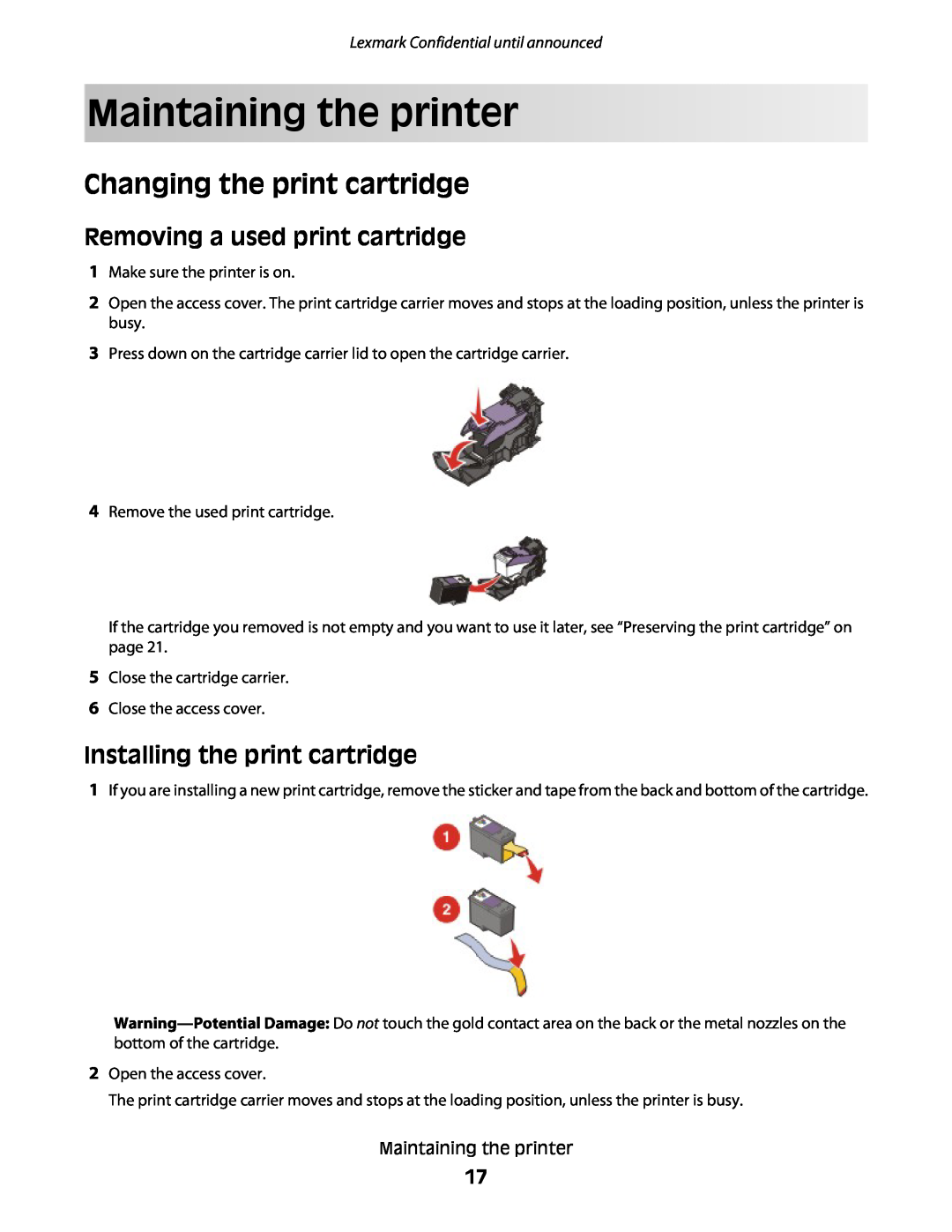 Lexmark P200 manual Maintaining the printer, Changing the print cartridge, Removing a used print cartridge 