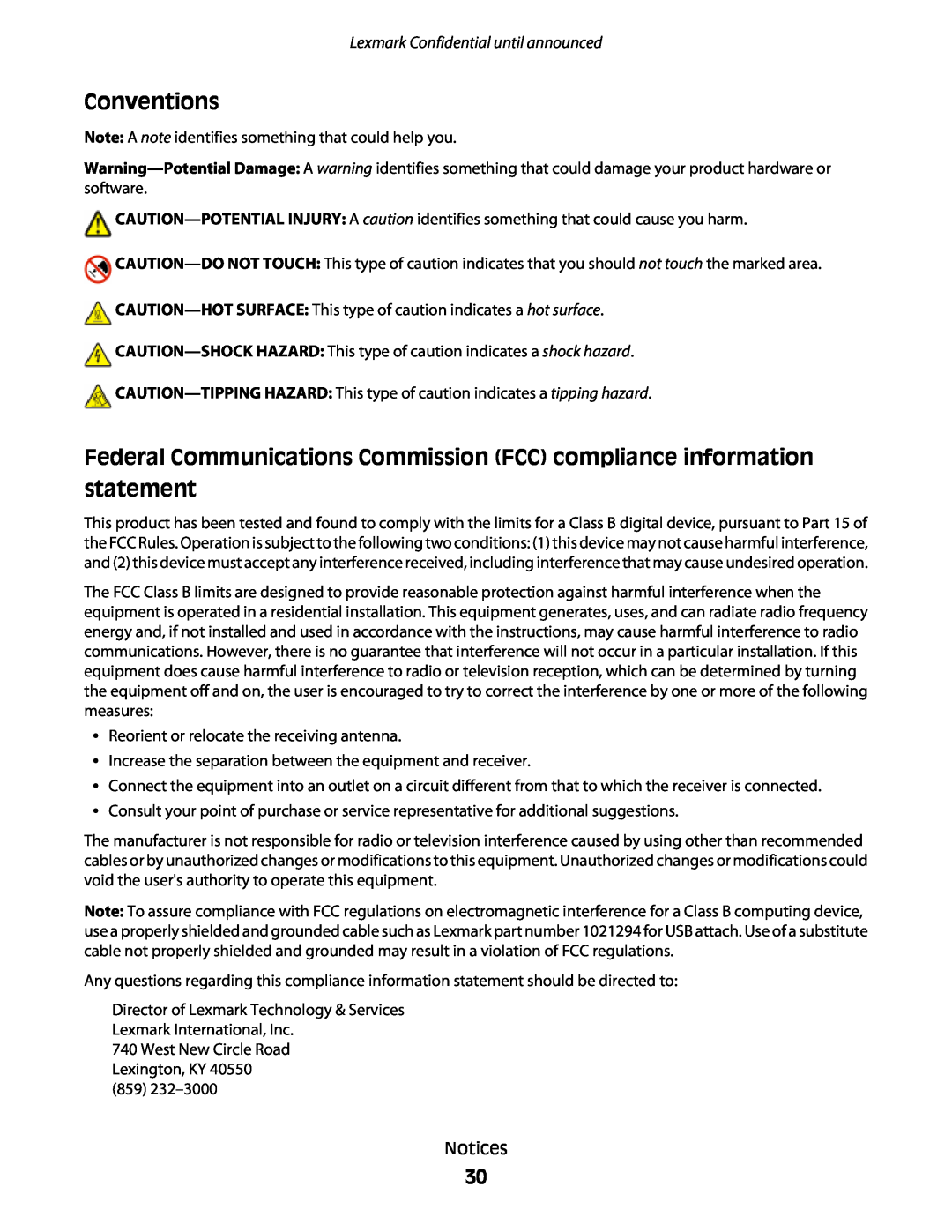 Lexmark P200 manual Conventions, Lexmark Confidential until announced 