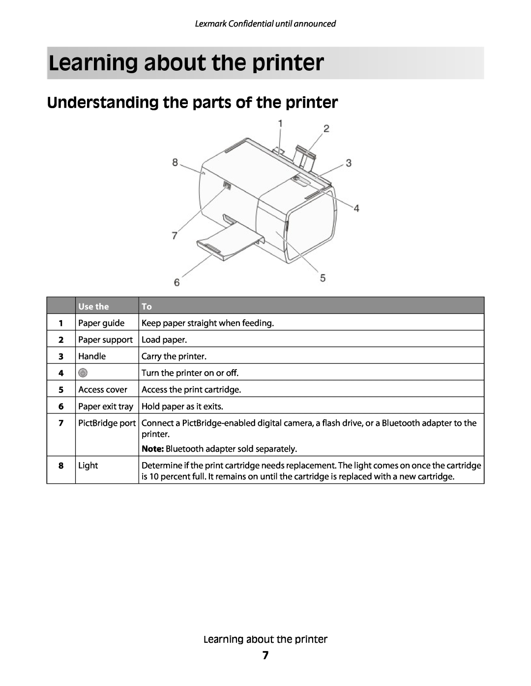 Lexmark P200 manual Learning about the printer, Understanding the parts of the printer, Use the 