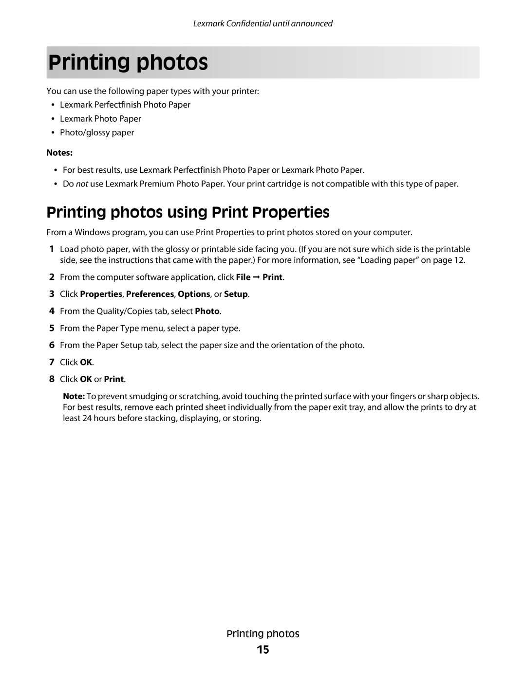 Lexmark P200 manual Printing photos using Print Properties 