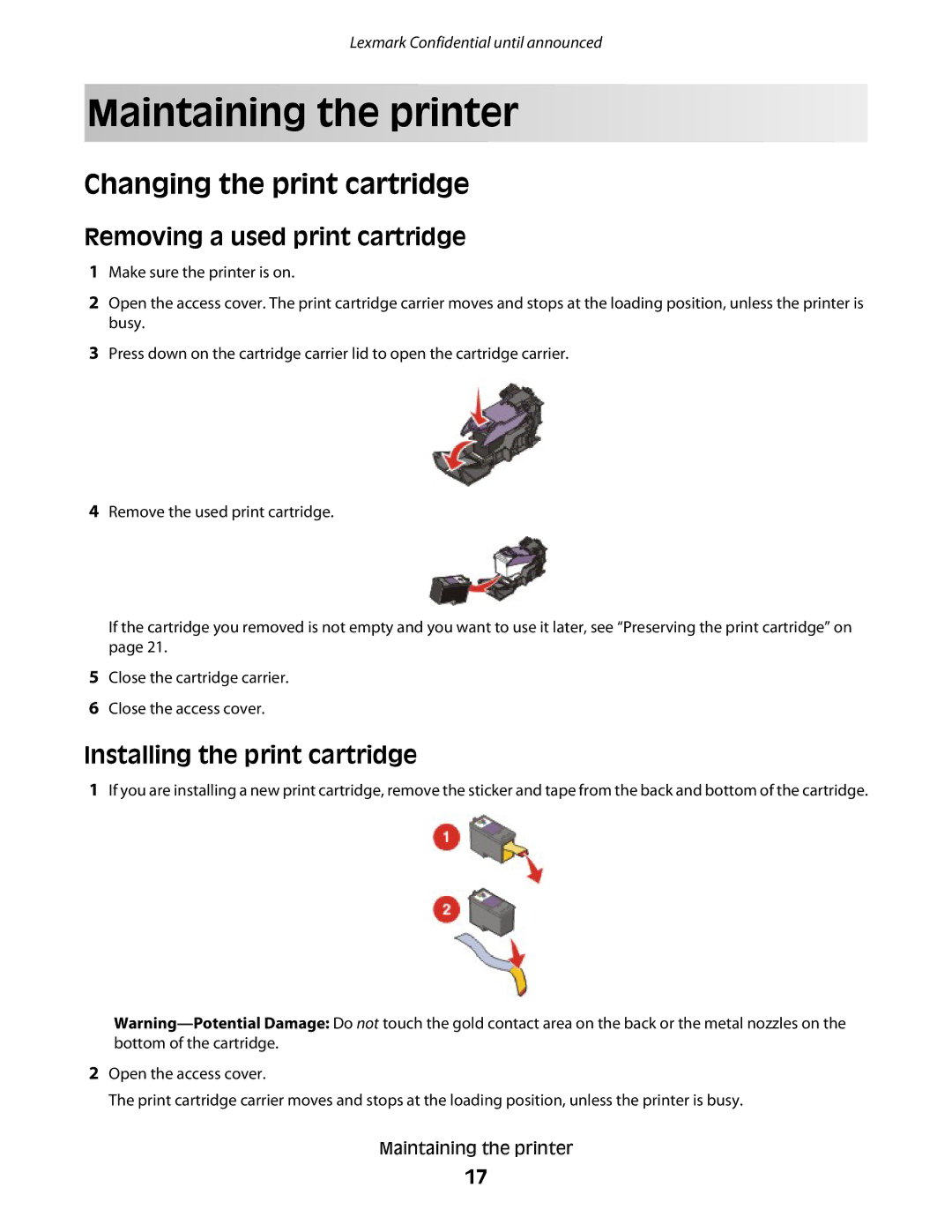 Lexmark P200 manual Maintaining the printer, Changing the print cartridge, Removing a used print cartridge 