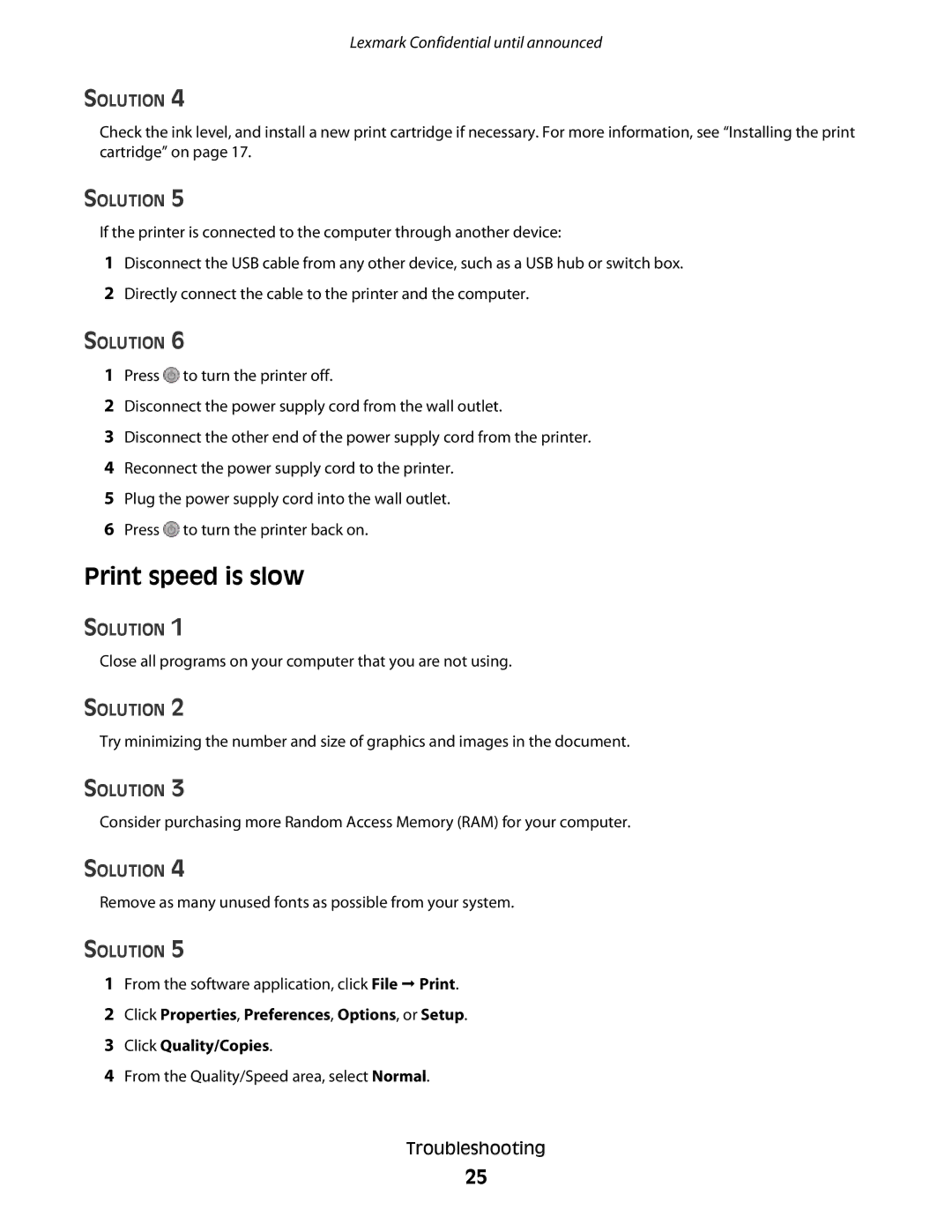 Lexmark P200 manual Print speed is slow 