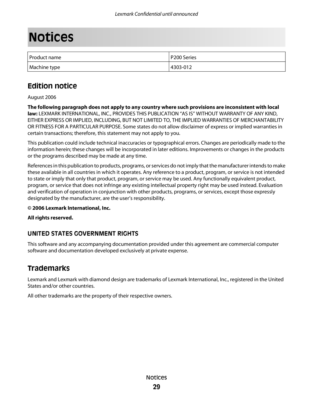 Lexmark P200 manual Edition notice 