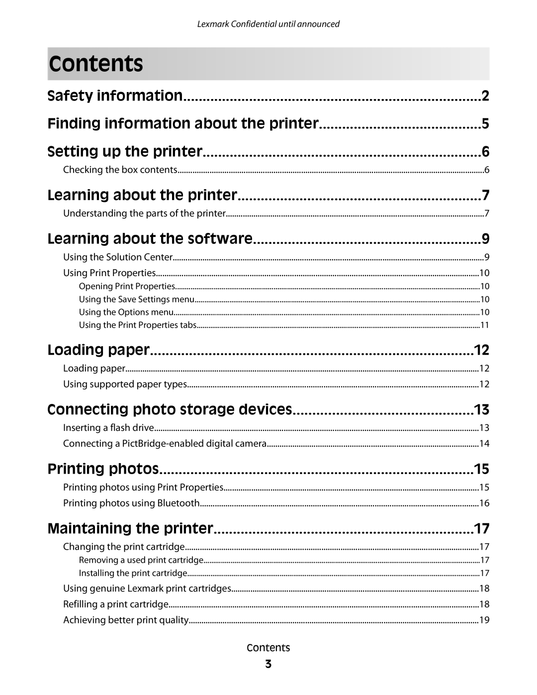 Lexmark P200 manual Contents 