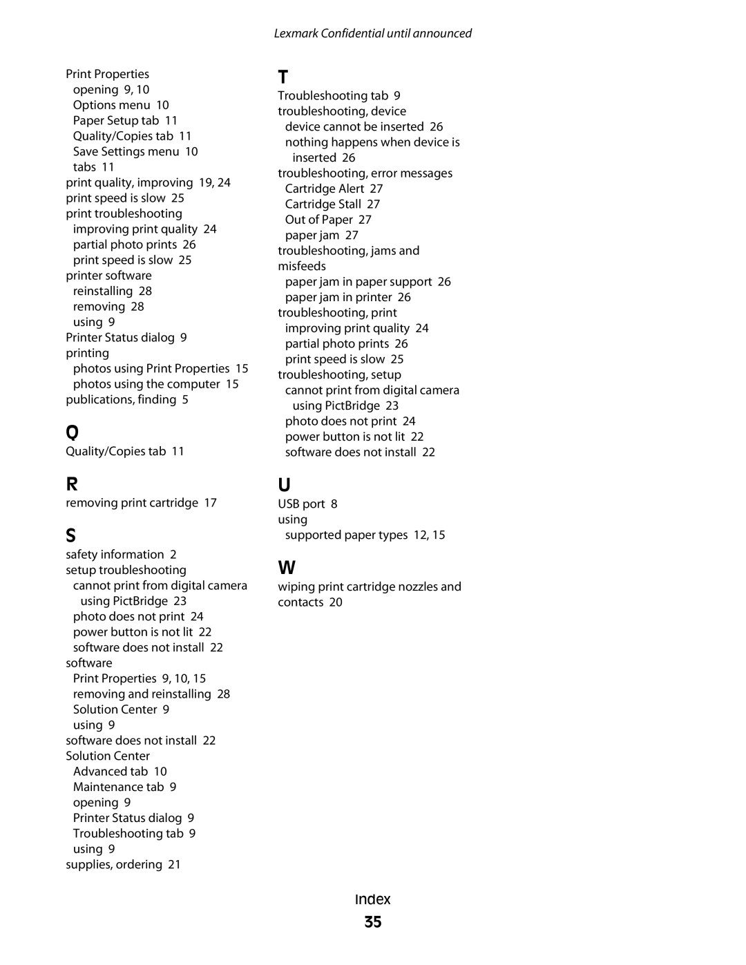 Lexmark P200 manual Index 