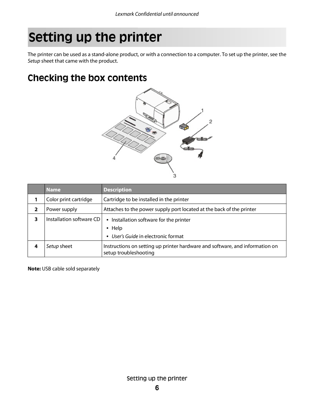 Lexmark P200 manual Setting up the printer, Checking the box contents 