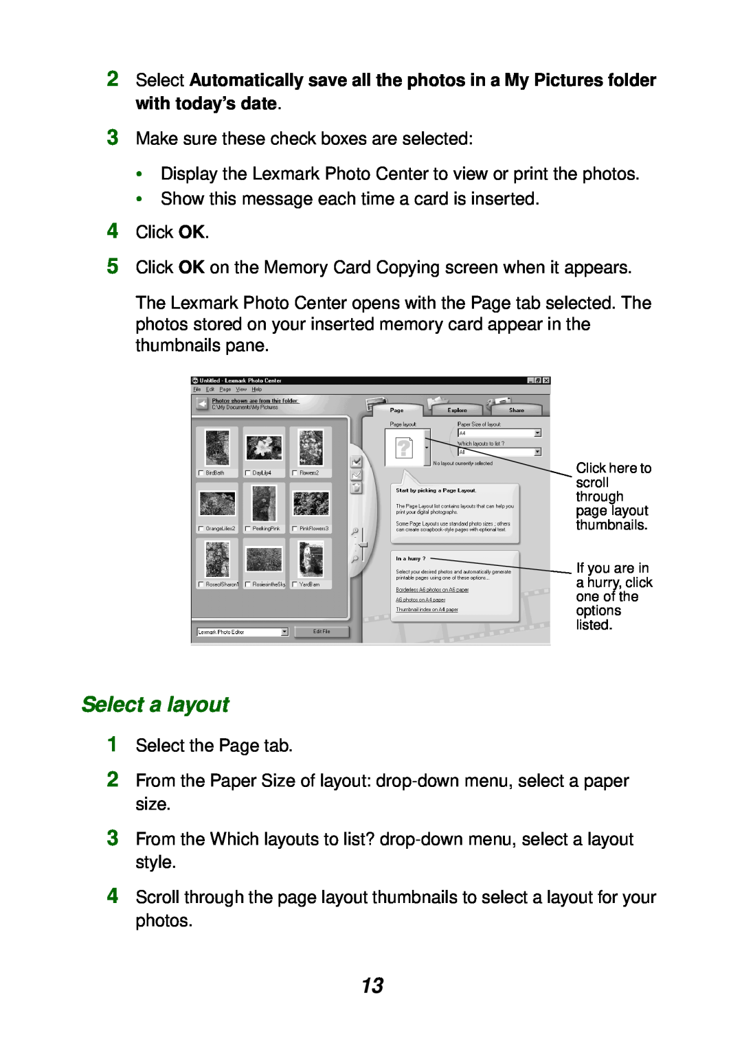 Lexmark P700 manual Select a layout 