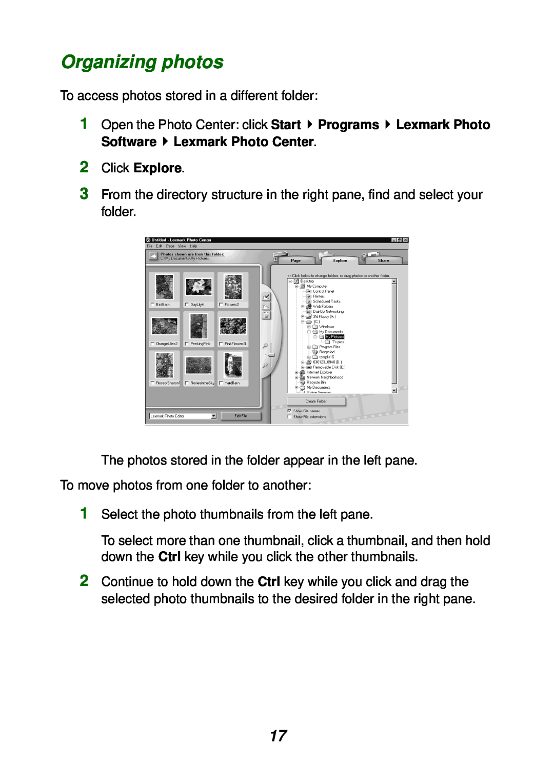 Lexmark P700 manual Organizing photos 