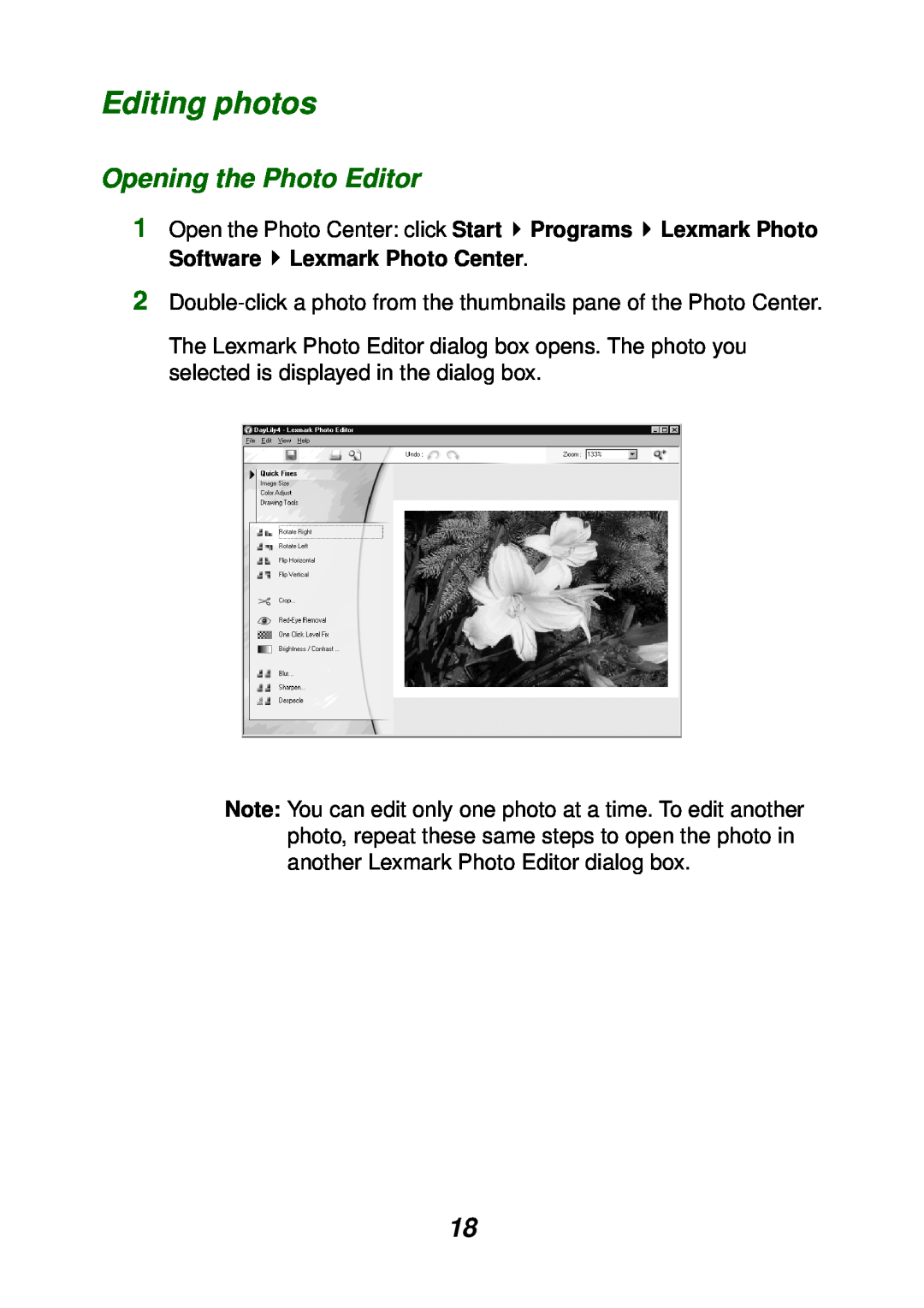 Lexmark P700 manual Editing photos, Opening the Photo Editor 
