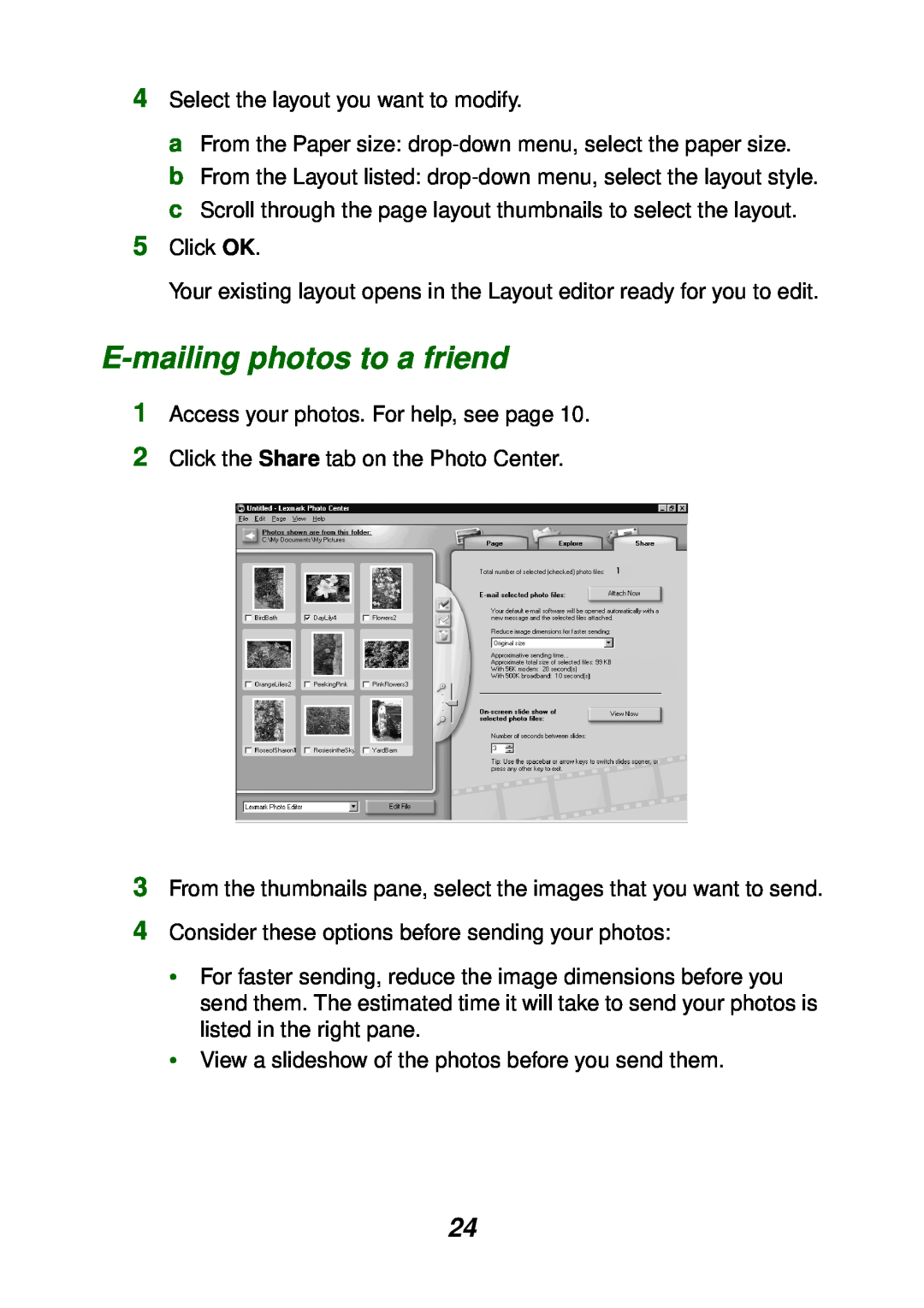 Lexmark P700 manual E-mailing photos to a friend 