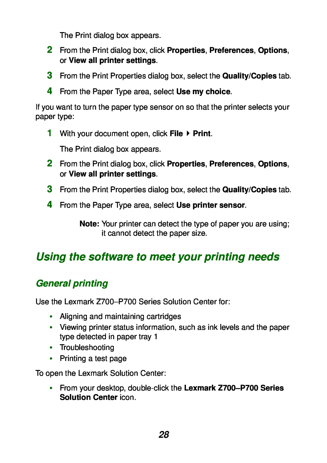 Lexmark P700 manual Using the software to meet your printing needs, General printing 
