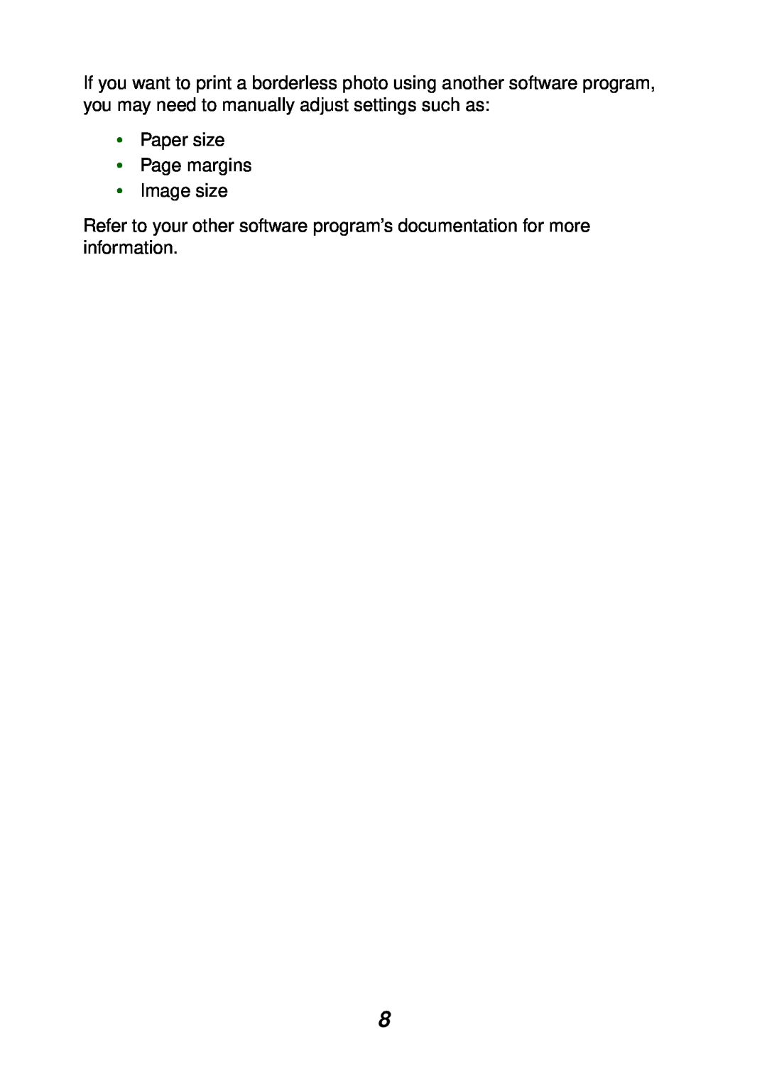 Lexmark P700 manual Paper size Page margins Image size 