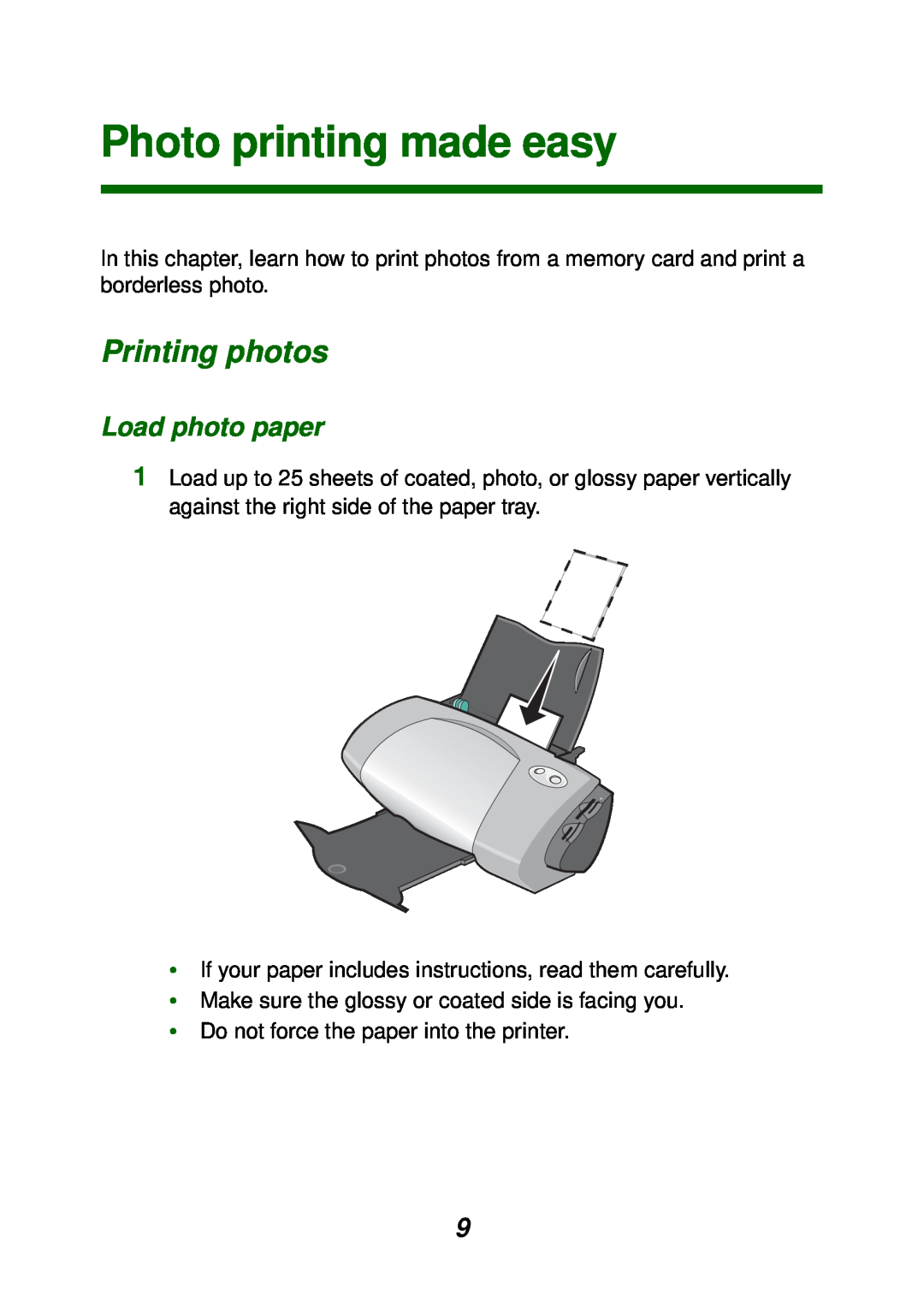 Lexmark P700 manual Photo printing made easy, Load photo paper, Printing photos 