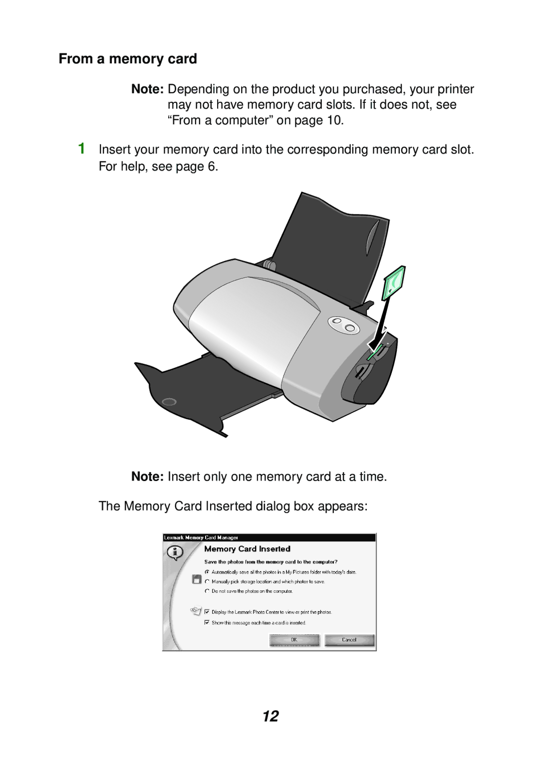 Lexmark P700 manual From a memory card 