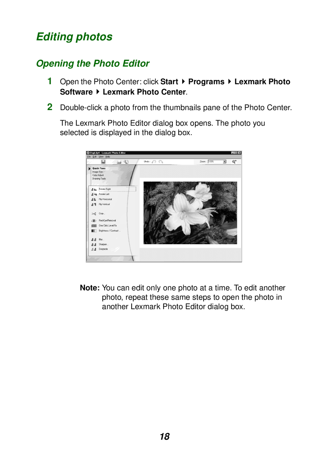 Lexmark P700 manual Editing photos, Opening the Photo Editor 