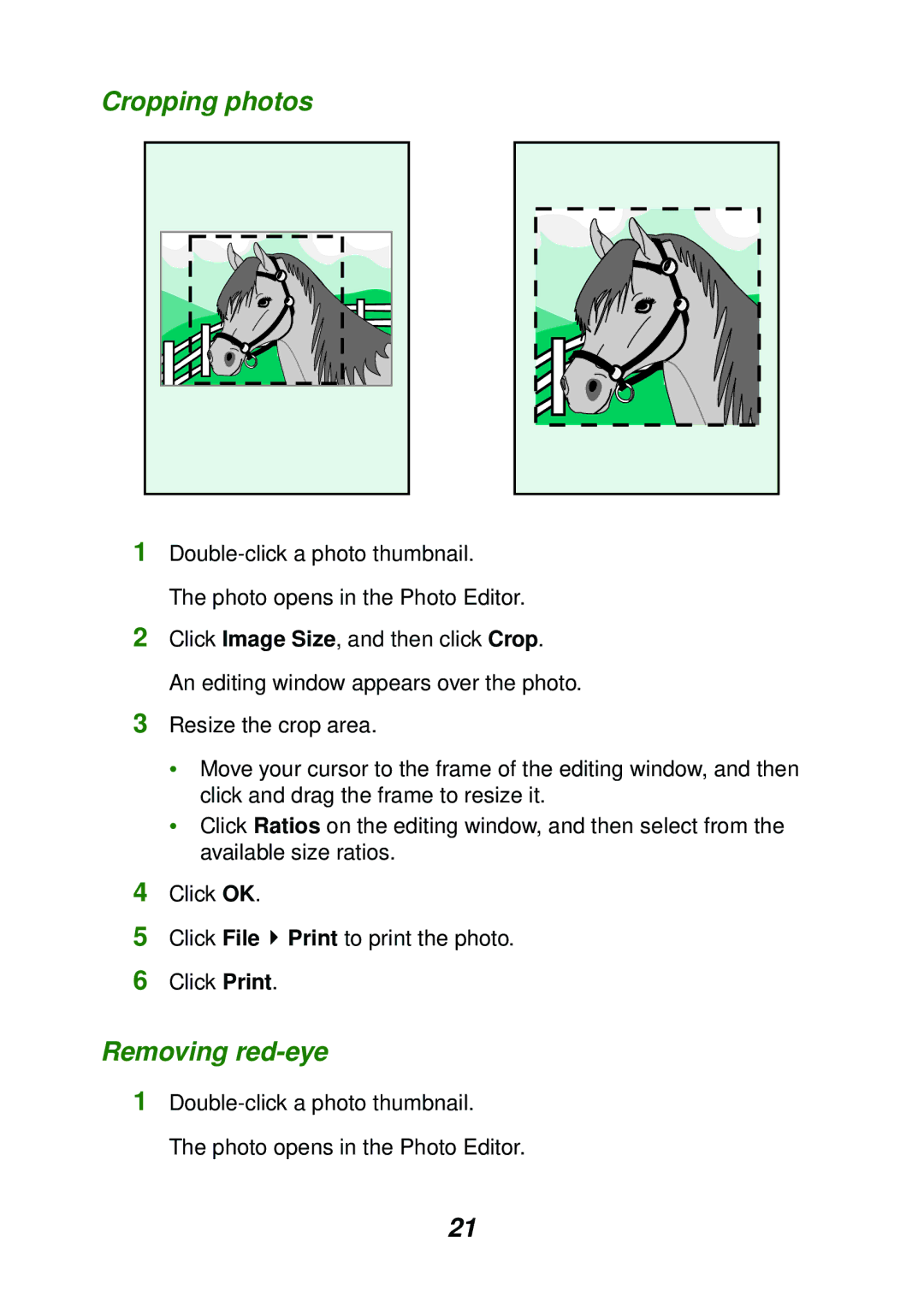 Lexmark P700 manual Cropping photos, Removing red-eye 