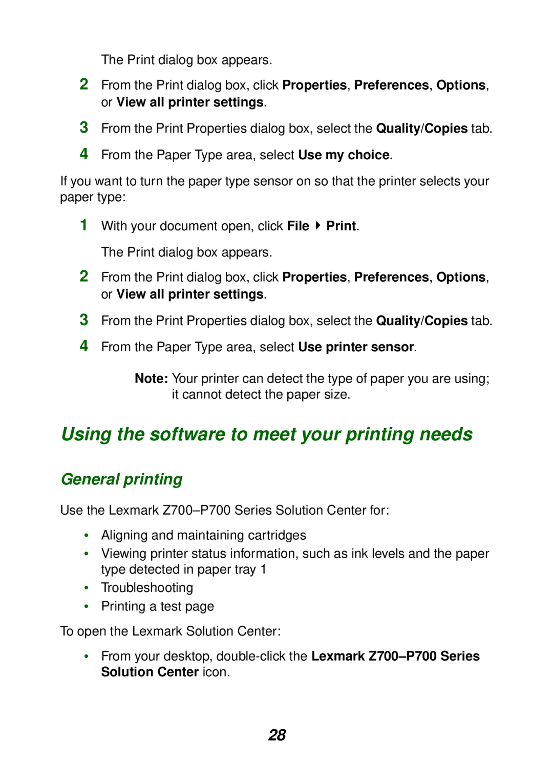 Lexmark P700 manual Using the software to meet your printing needs, General printing 