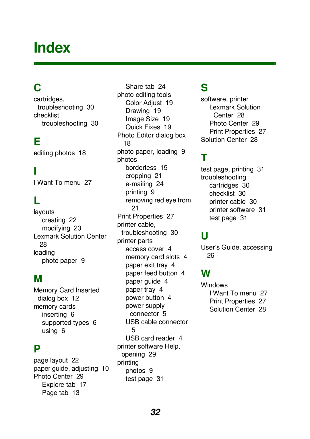 Lexmark P700 manual Index 