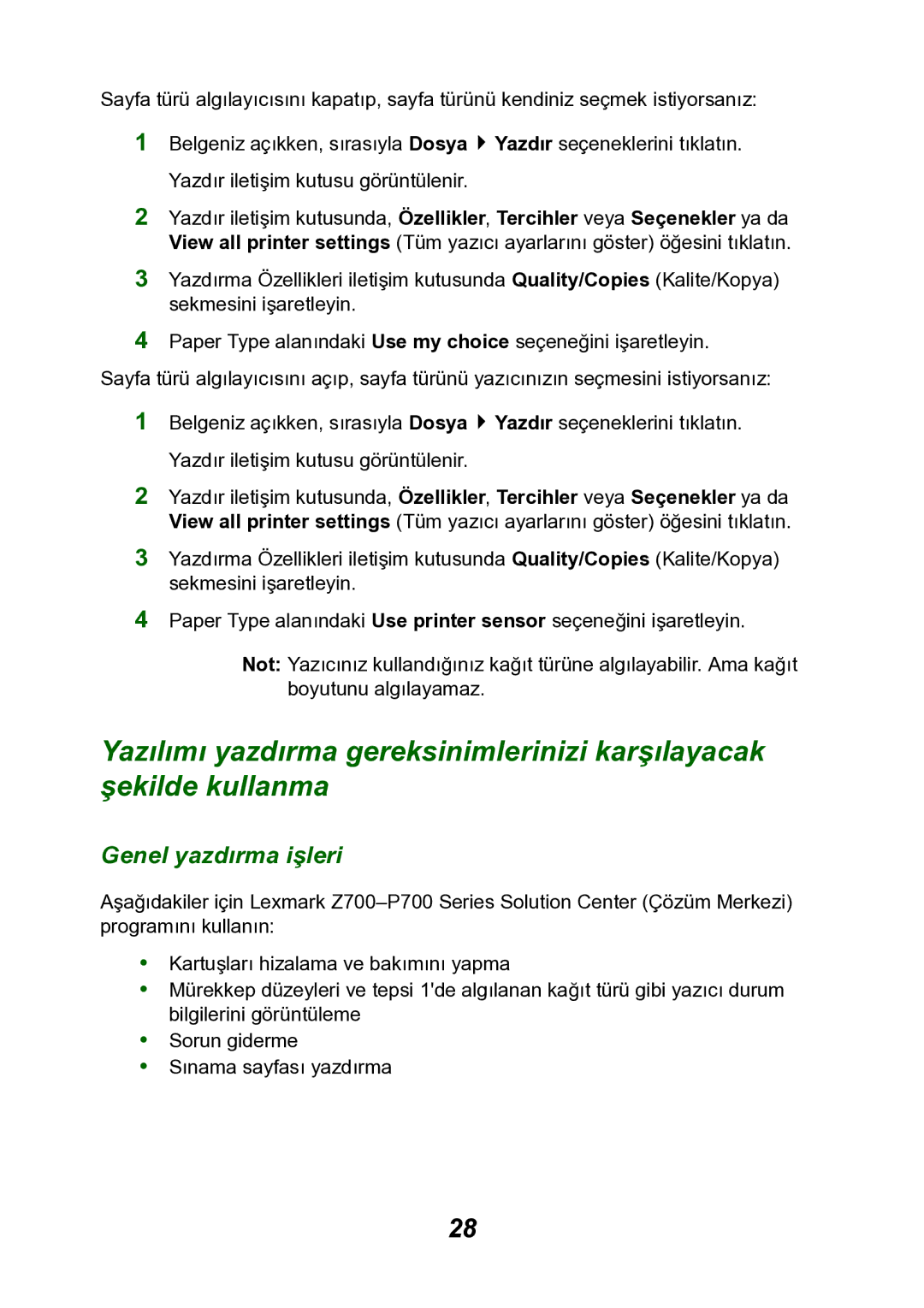 Lexmark P700 manual Genel yazdırma işleri 