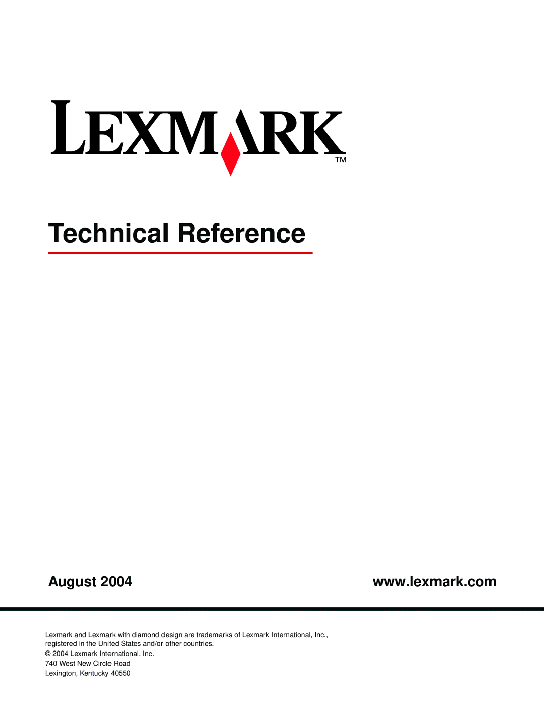 Lexmark Printer manual Technical Reference, August 