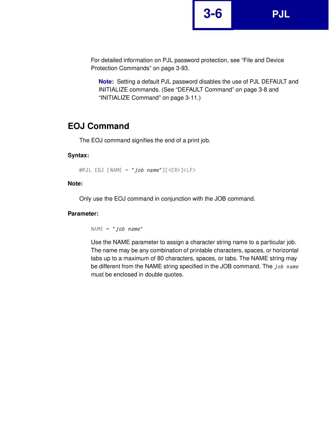 Lexmark Printer manual EOJ Command, Parameter 