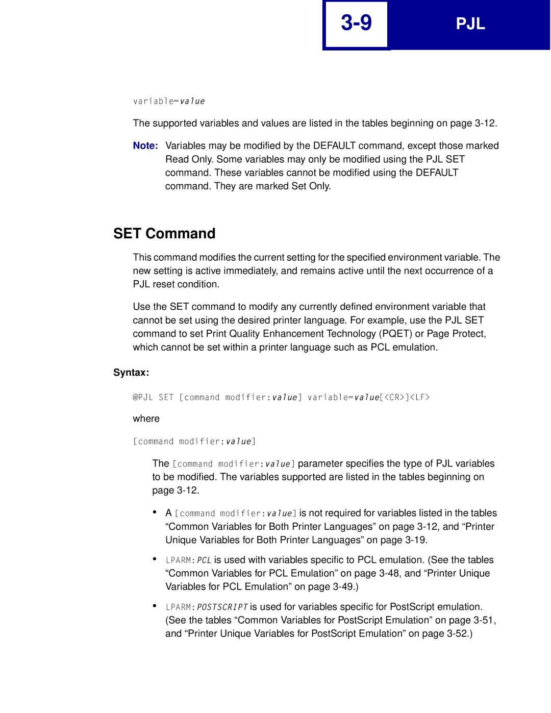 Lexmark Printer manual SET Command 