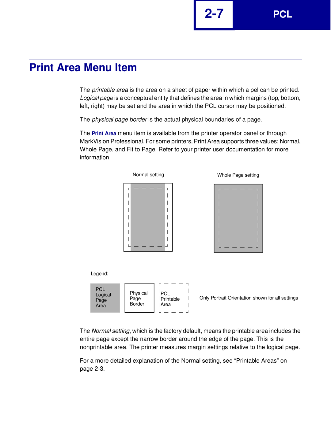 Lexmark Printer manual Print Area Menu Item, Pcl 