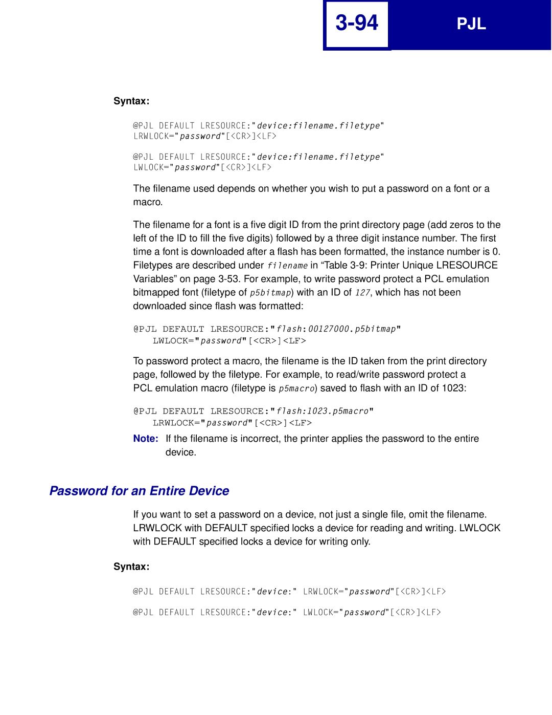 Lexmark Printer manual Password for an Entire Device 