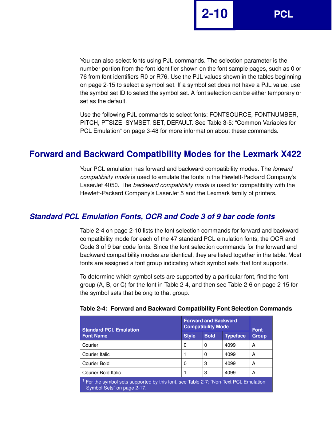 Lexmark Printer manual Forward and Backward Compatibility Modes for the Lexmark 