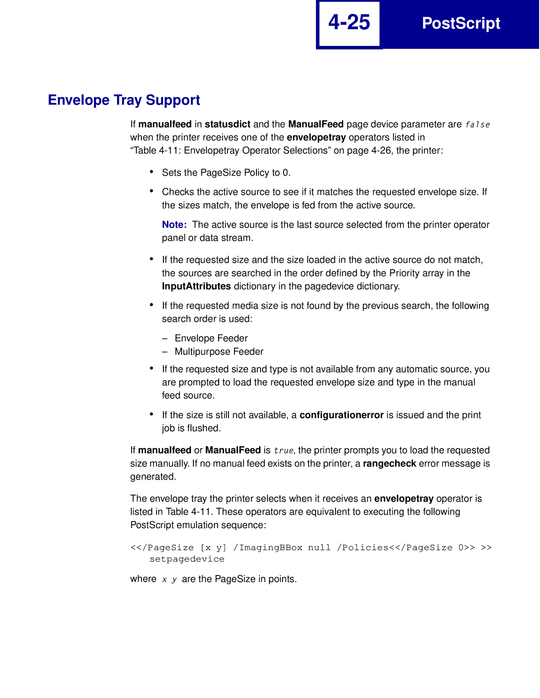 Lexmark Printer manual Envelope Tray Support 