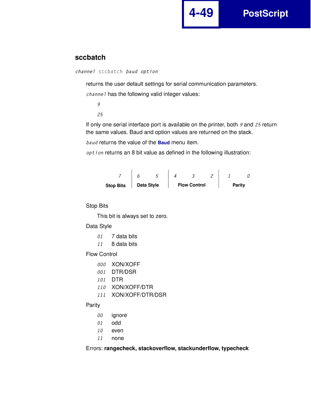 Lexmark Printer manual Sccbatch, Errors rangecheck, stackoverflow, stackunderflow, typecheck 