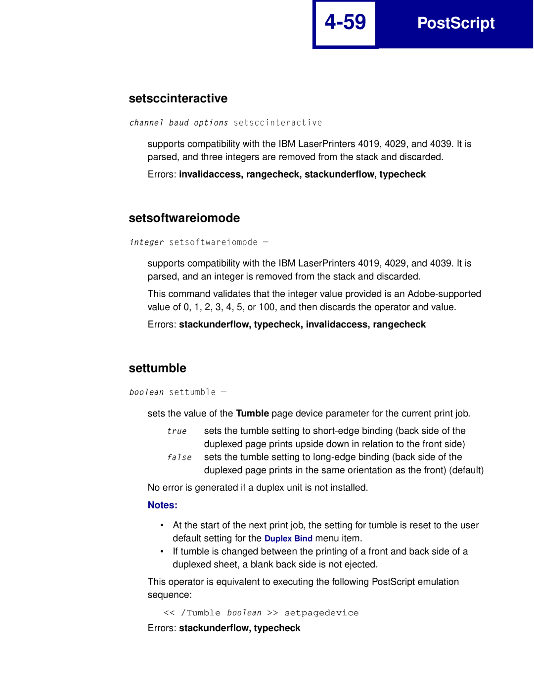 Lexmark Printer manual Setsccinteractive, Setsoftwareiomode, Settumble 