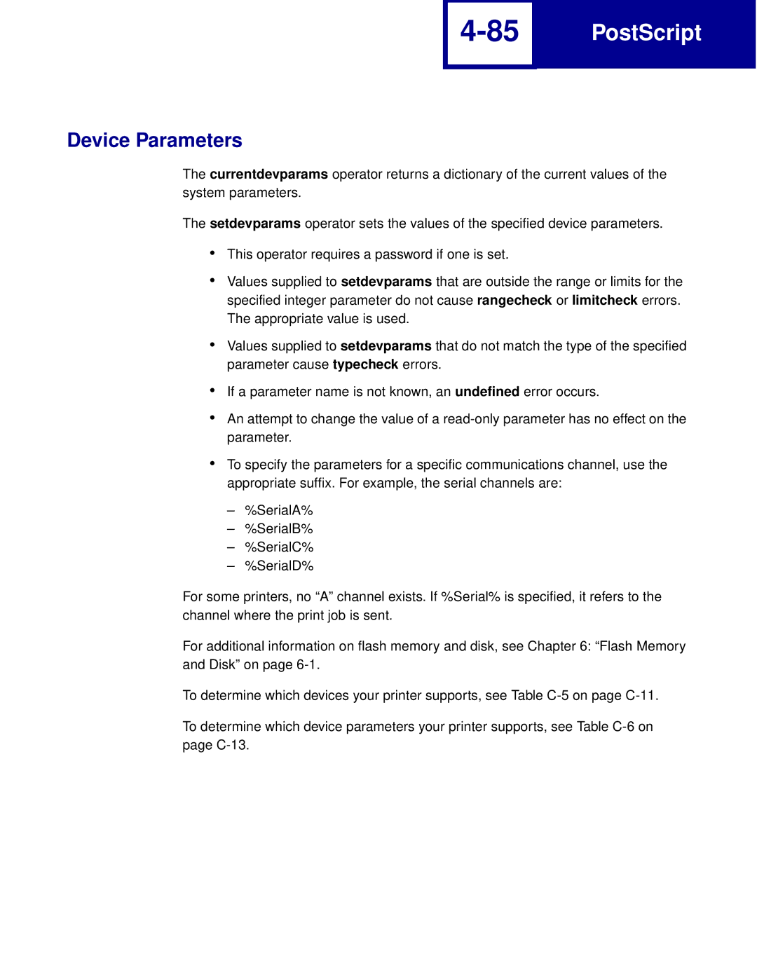 Lexmark Printer manual Device Parameters 