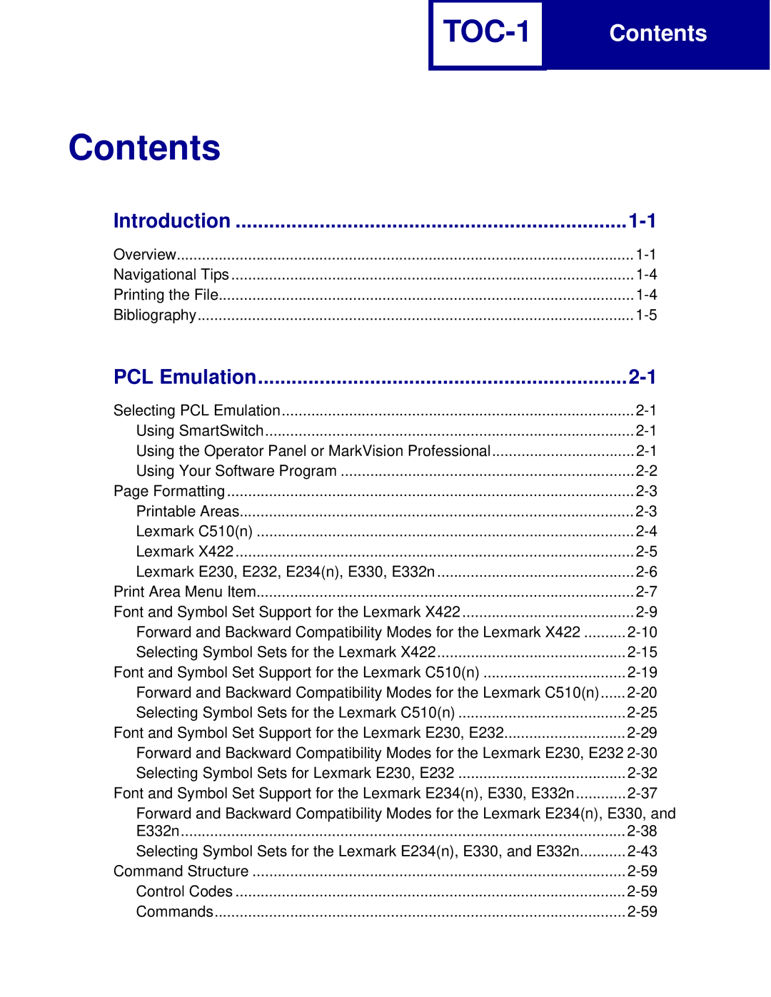 Lexmark Printer manual Contents 