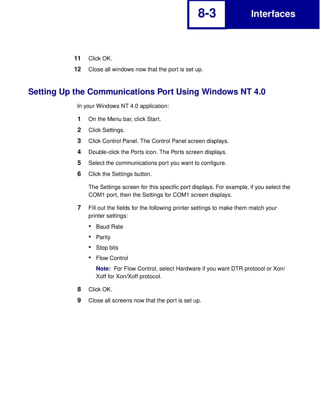 Lexmark Printer manual Setting Up the Communications Port Using Windows NT 