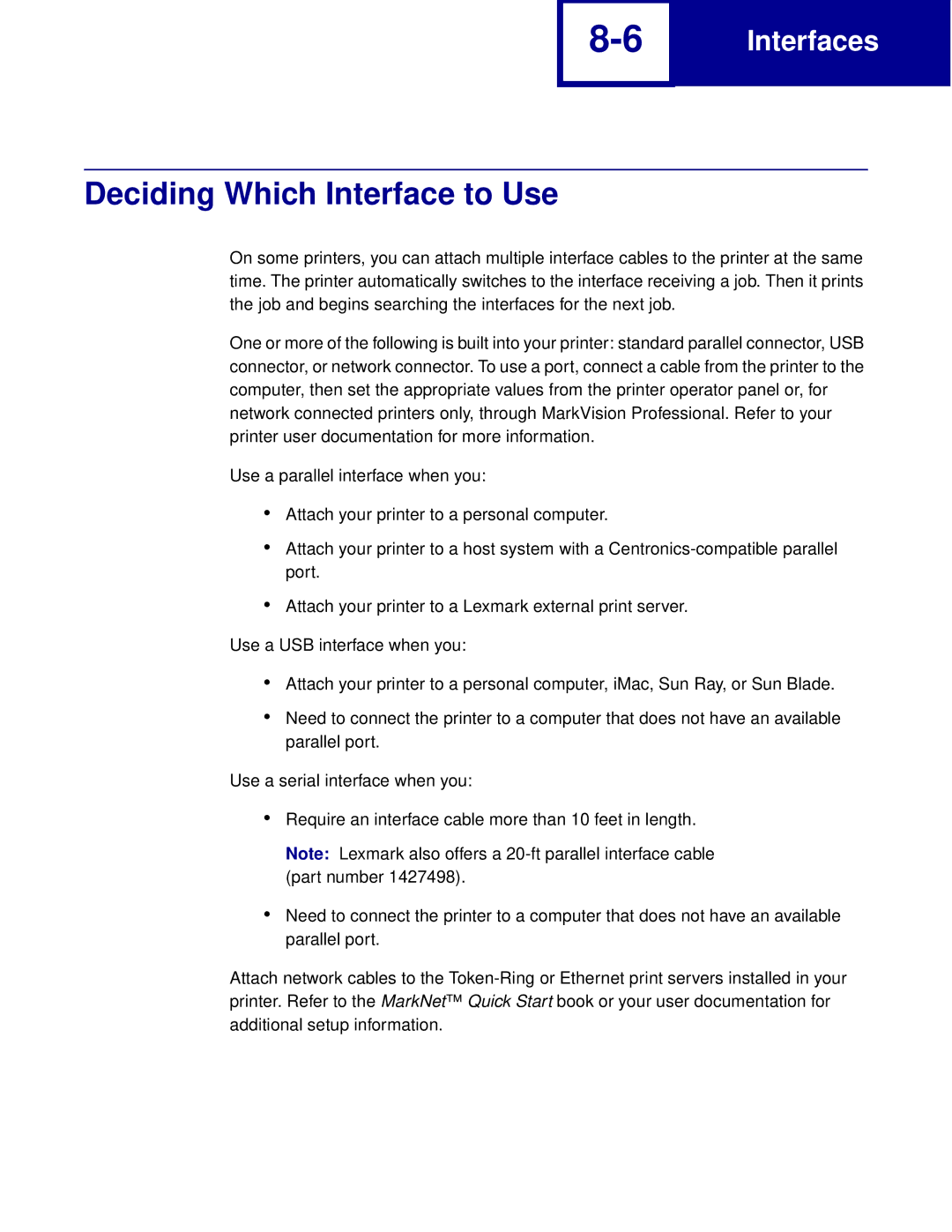 Lexmark Printer manual Deciding Which Interface to Use 