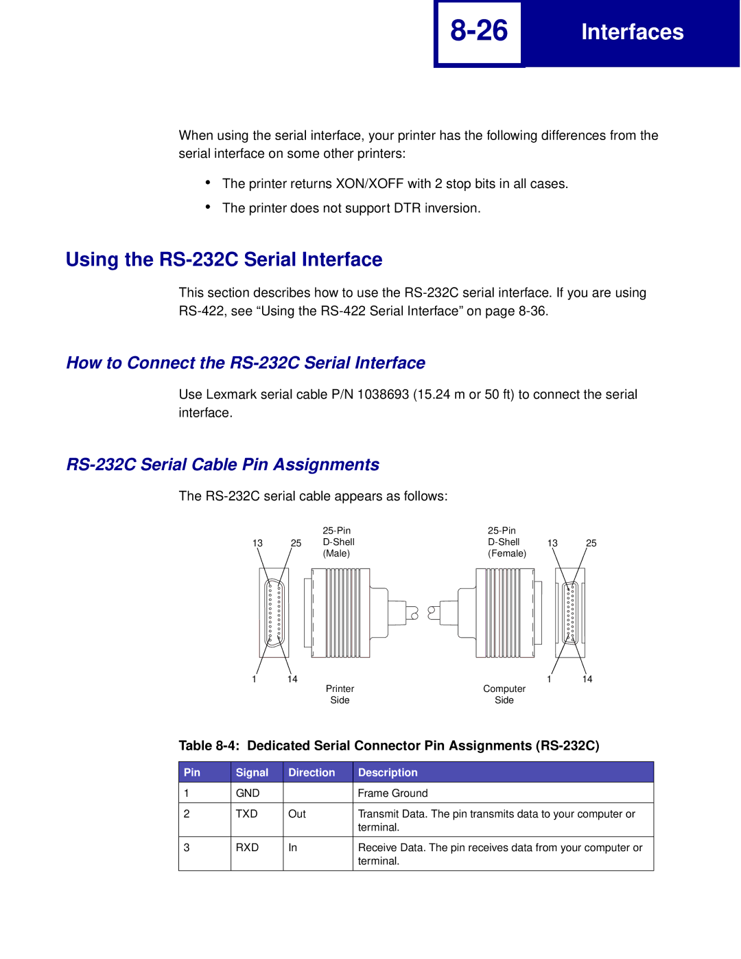 Lexmark Printer manual Using the RS-232C Serial Interface, How to Connect the RS-232C Serial Interface 