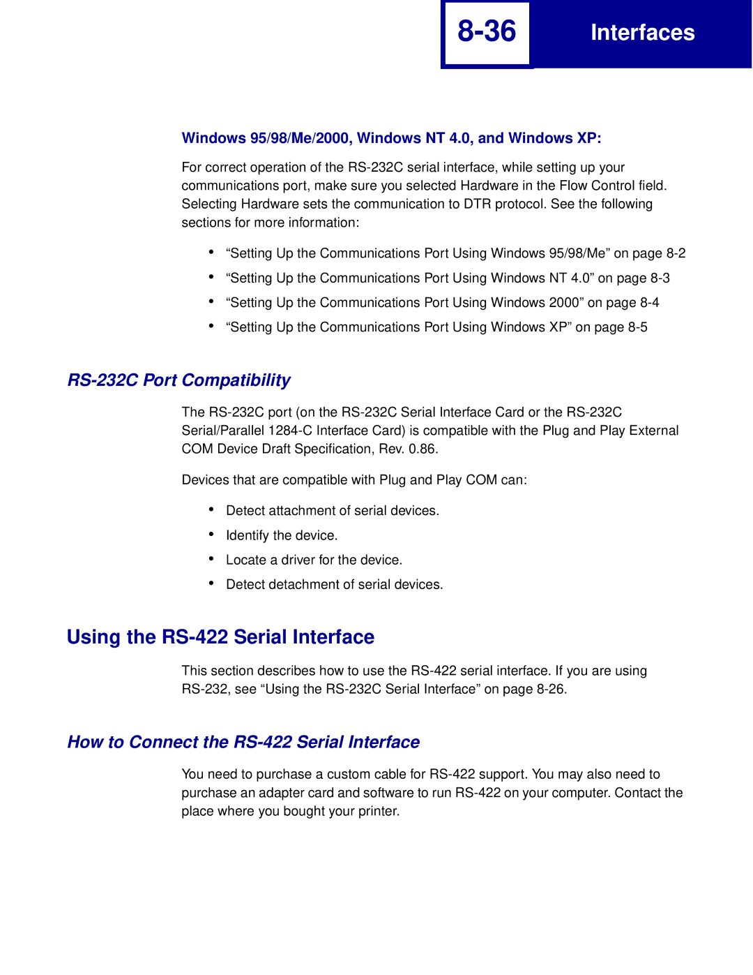 Lexmark Printer Using the RS-422 Serial Interface, RS-232C Port Compatibility, How to Connect the RS-422 Serial Interface 