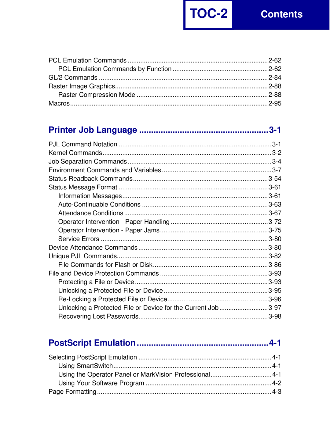 Lexmark Printer manual TOC-2 