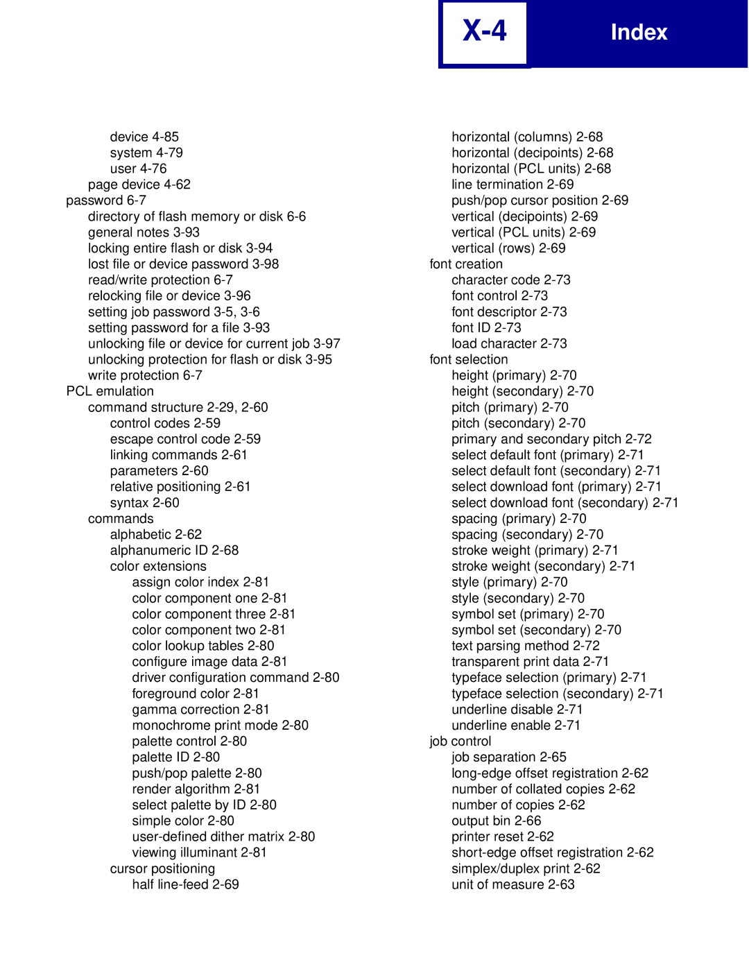 Lexmark Printer manual Index 