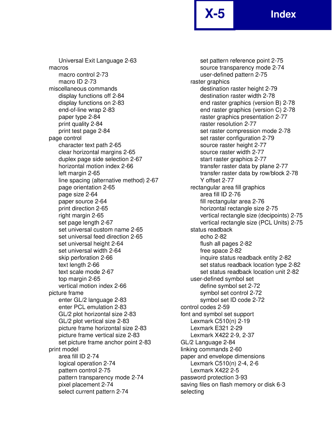 Lexmark Printer manual Index 