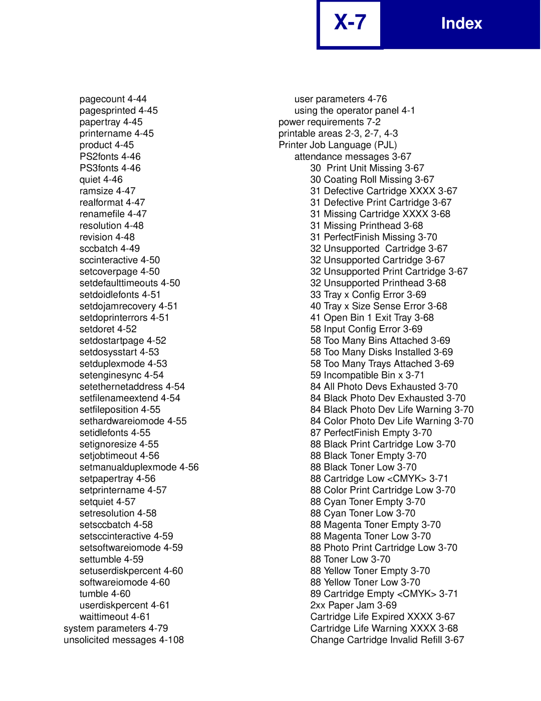 Lexmark Printer manual Index 